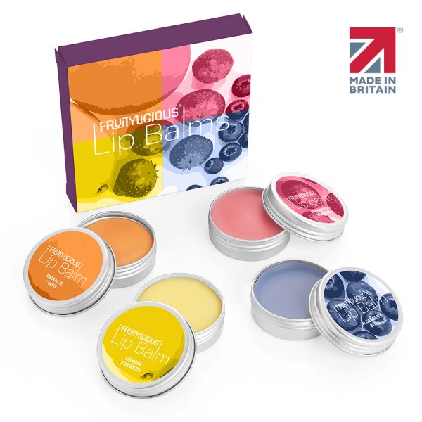 4 Piece Fruitylicious Lip Balm Collection in a Printed Box